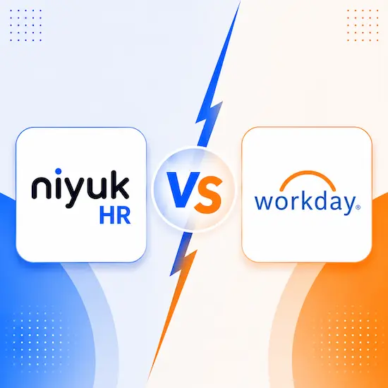 The Niyuk HR and Workday marks either side of a VS divide