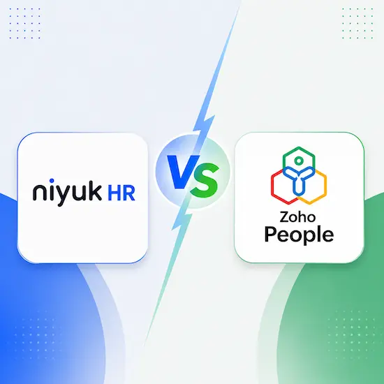 The Niyuk HR and Zoho People marks either side of a VS divide